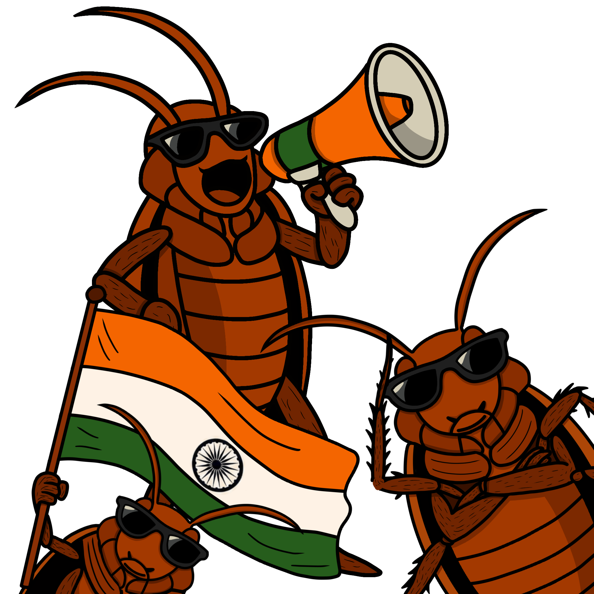 Cockroach protest with megaphone and Indian flag
